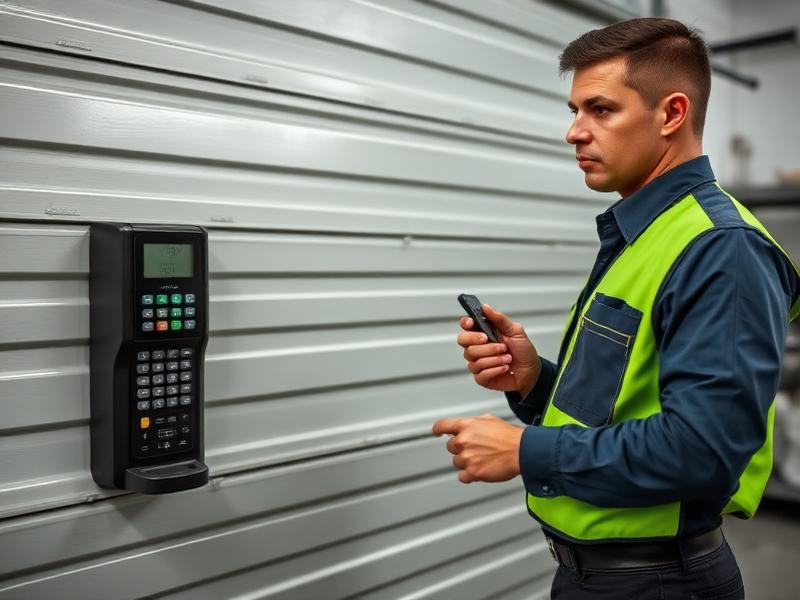 Professional garage door technician from Garage Door Middlebranch inspecting a steel garage door